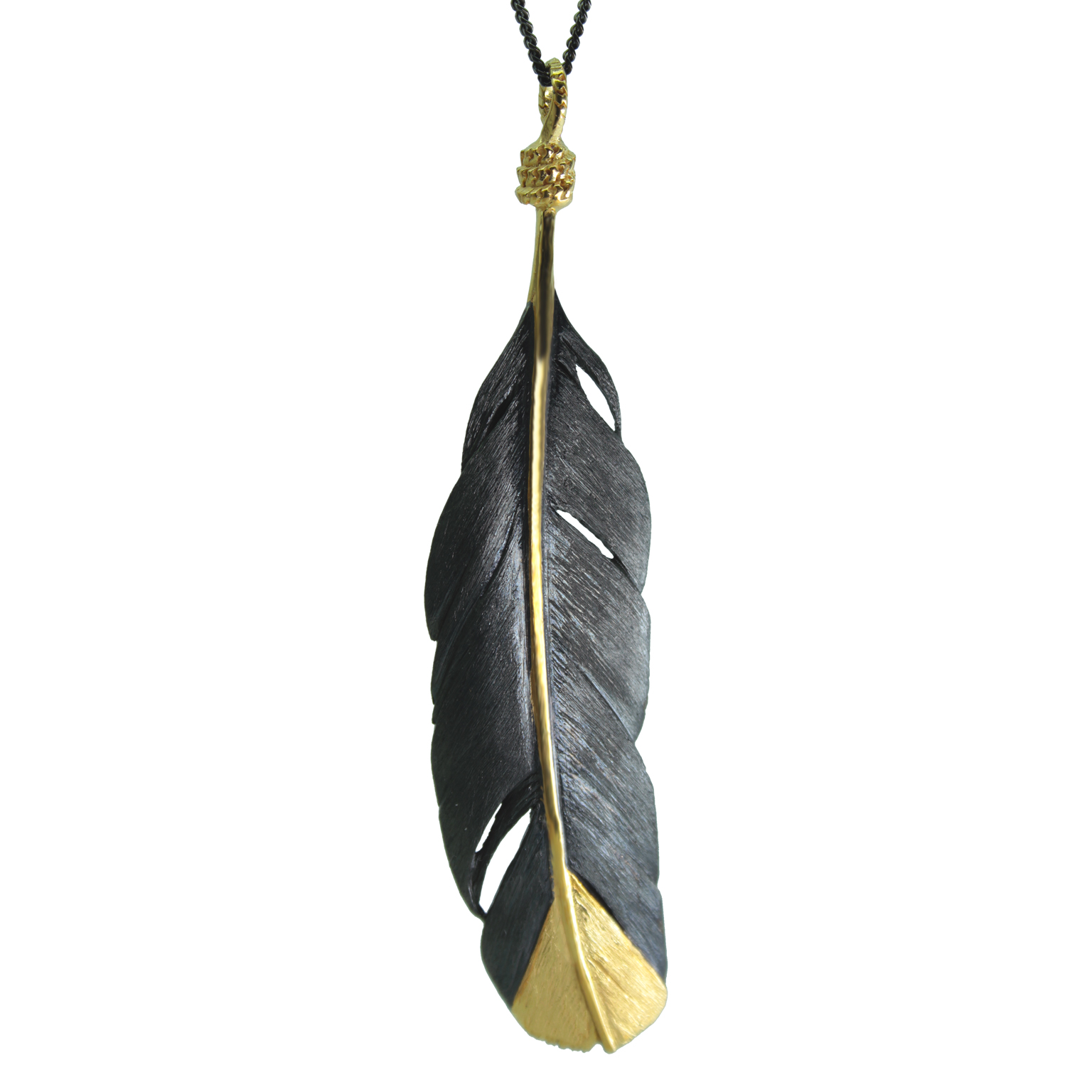 Large Feather Necklace Black & Gold William Cheshire