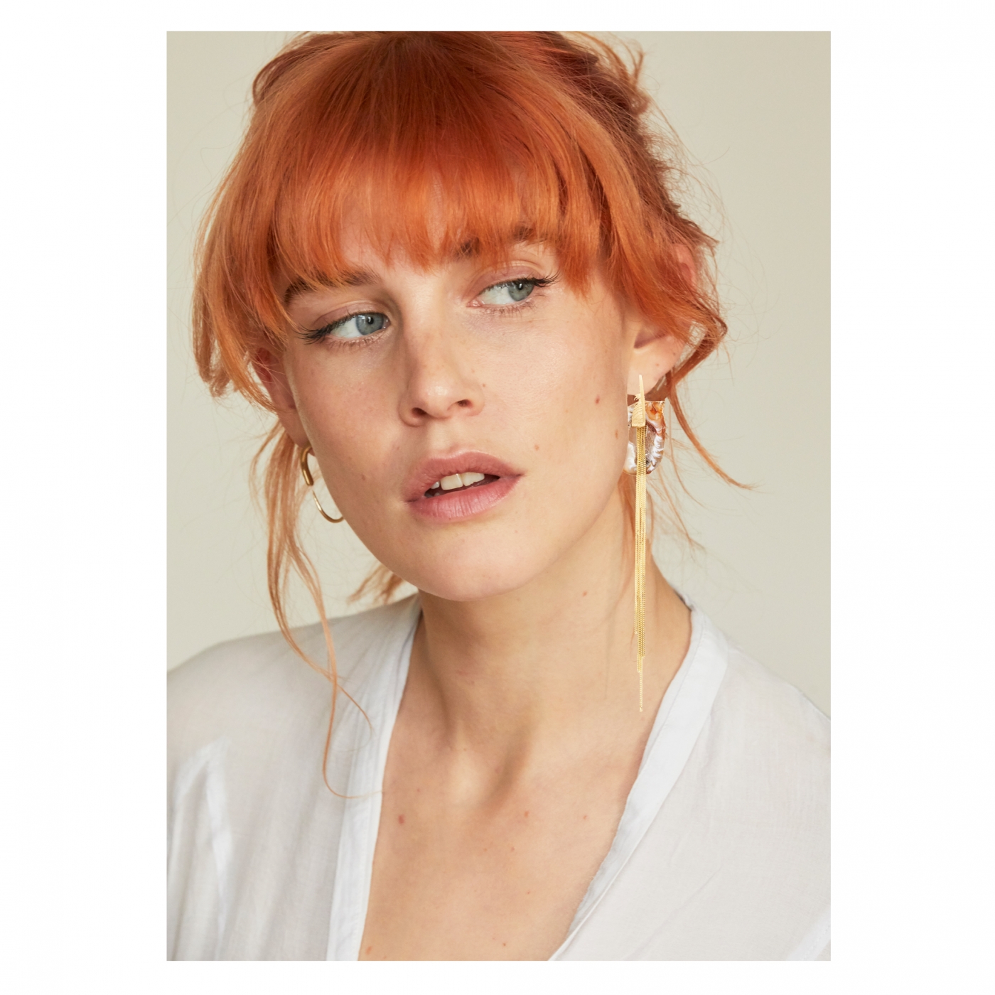 Ava wearing agate earrings by William Cheshire London Jeweller