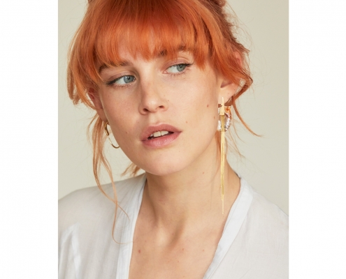 Ava wearing agate earrings by William Cheshire London Jeweller