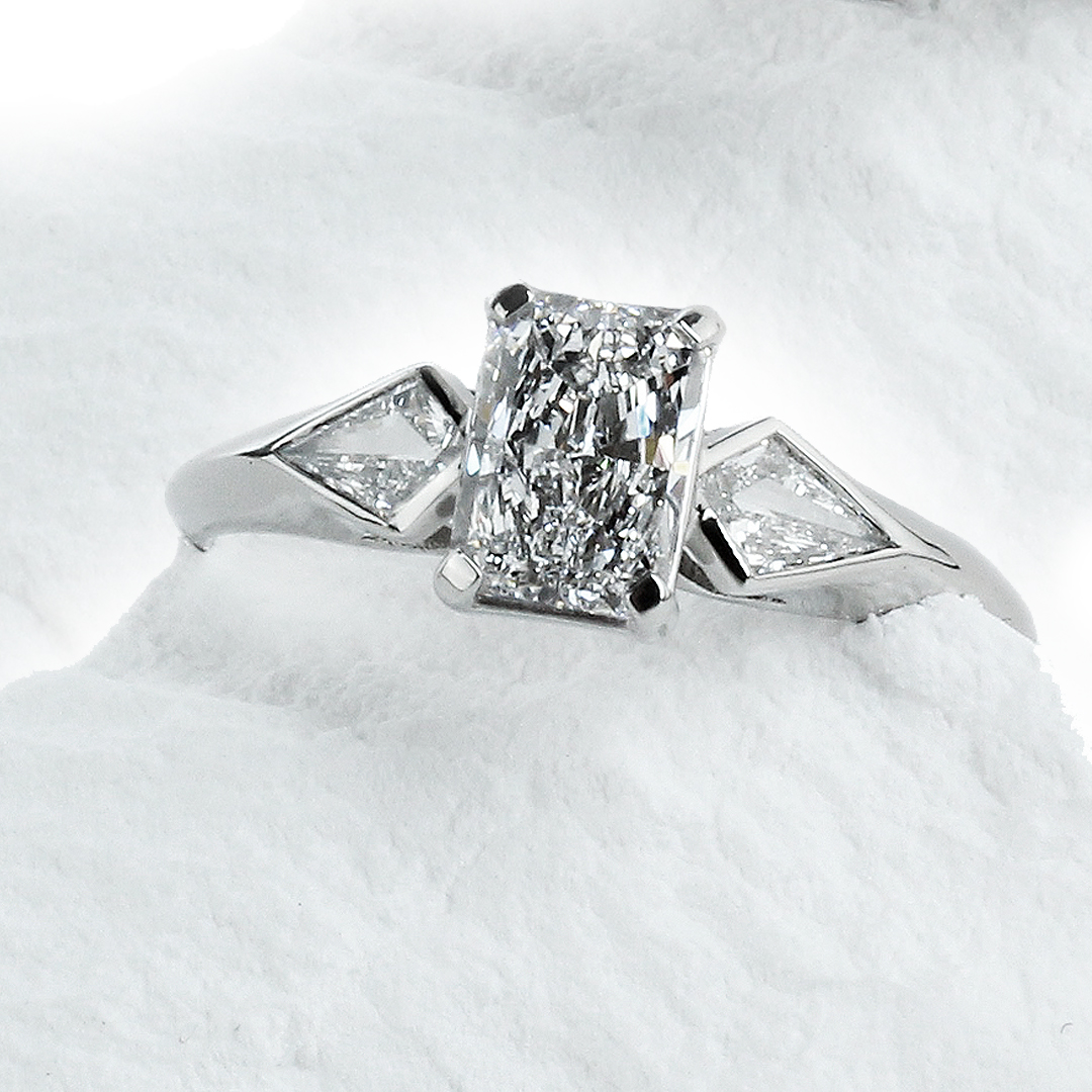 Three Stone Trillion Cut Pink Morganite and Diamond Engagement Ring -  Abhika Jewels