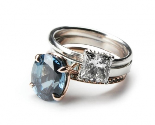 Sapphire and princess cut diamond engagement Ring for William Cheshire London Hackney Jeweller