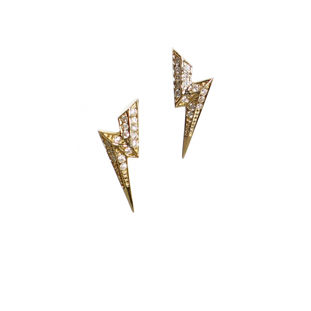 Lightning Bolt Earring Studs 14ct yellow Gold & Diamond William Cheshire